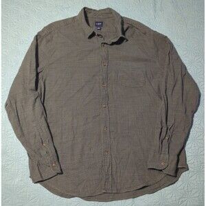 J Crew Mens Sz L Long Sleeve Button Up Olive Green Thin Blue Stripes HO24 Pocket